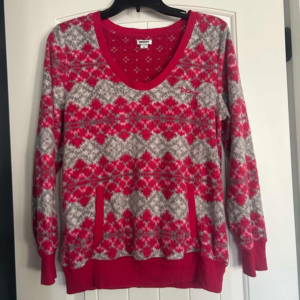 Women’s DKNY Pink Gray Sleep Pullover Sweater Top - Size M